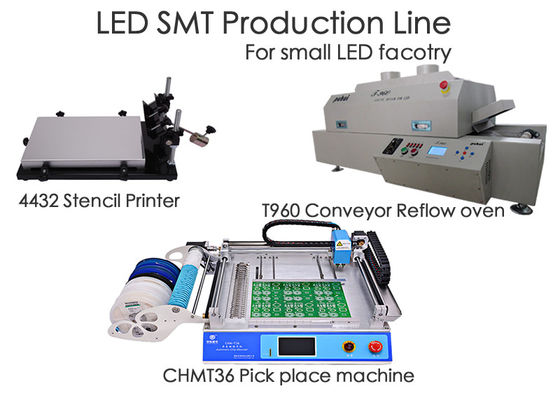 LED SMTの生産ラインCHMT36の破片Mounter、ステンシル プリンター、小さい工場のための退潮のオーブンT960、